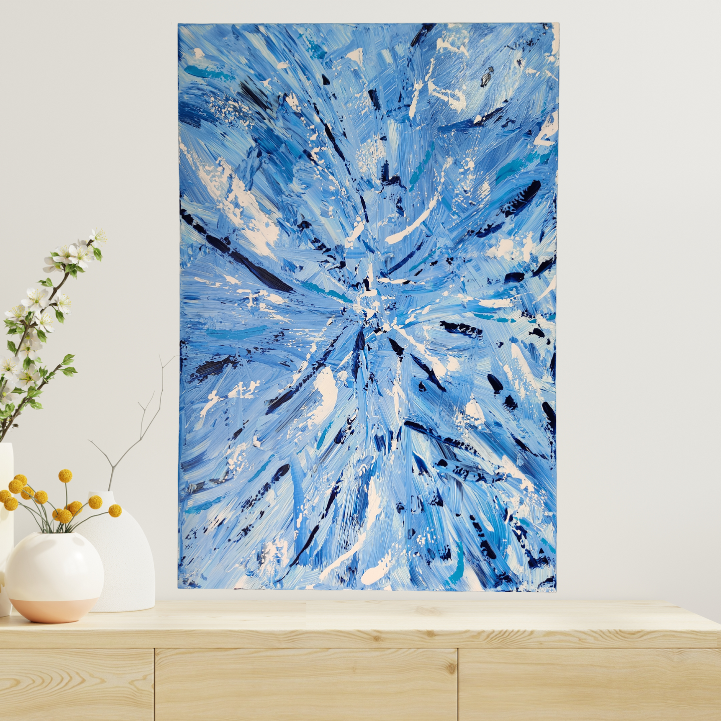 Splash of Blue Acrylic Painting on Canvas